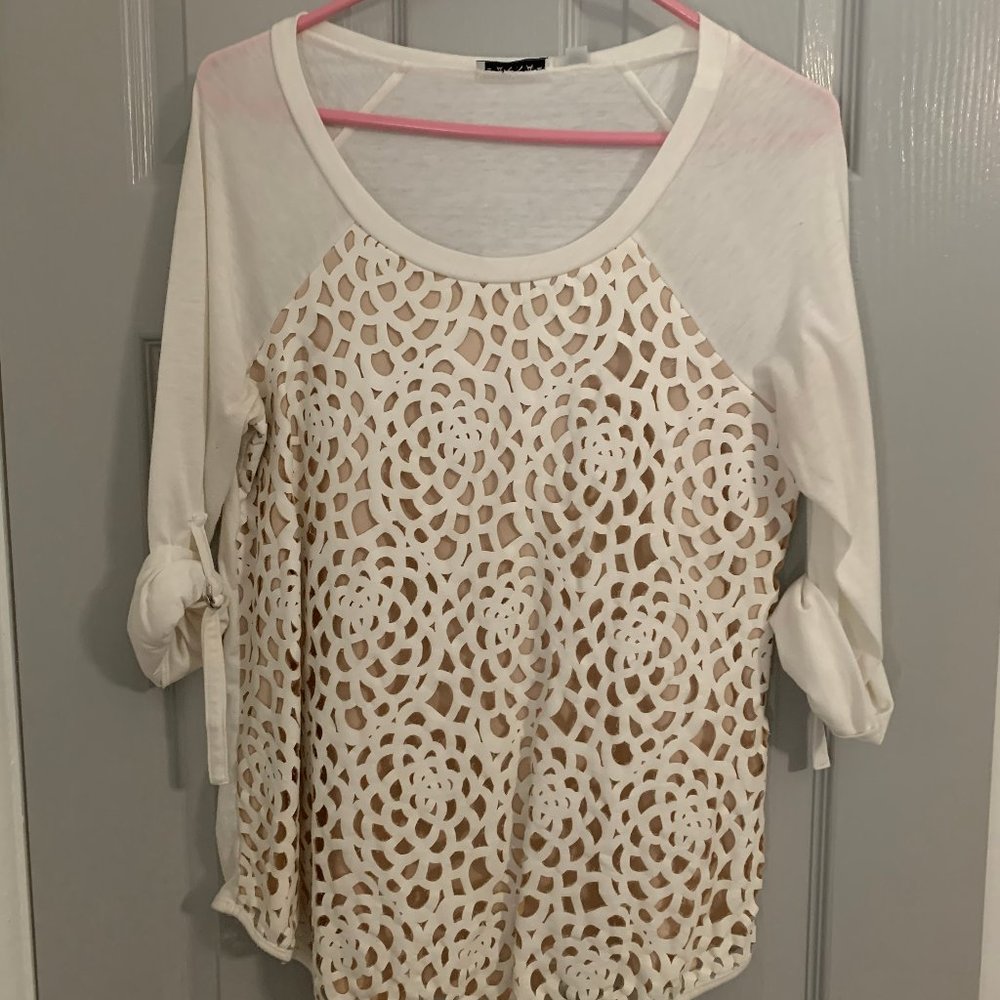COPY - White top with crochet like cutout pattern